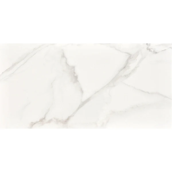 White Steady Marble Wall Tile with pronounced grey veining and a smooth, glossy finish for a luxurious marble-effect bathroom feature.