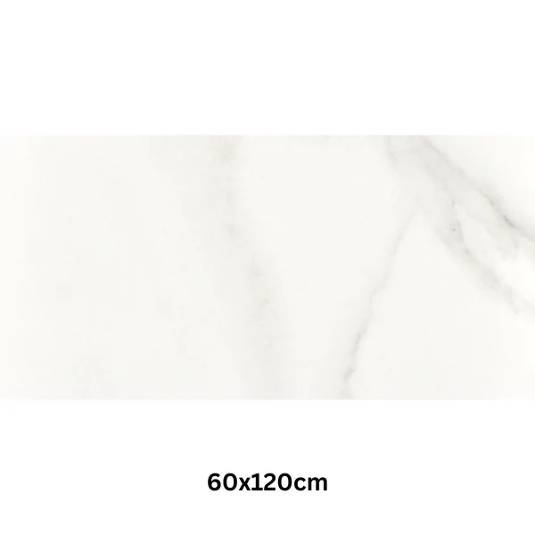White Steady Marble Sugar Wall Tile with subtle grey veining and a smooth, glossy finish, size 60x120cm, for elegant bathroom walls.