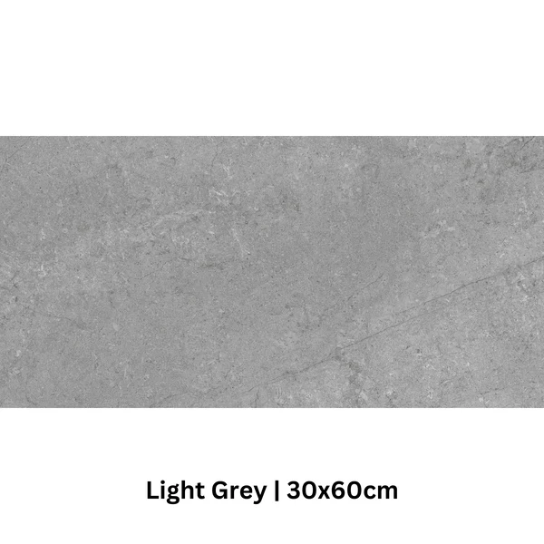 Light grey Texas Wall & Floor Tile with a subtle concrete-look finish, size 30x60cm, for modern floor or wall applications.
