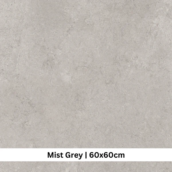 Soft grey Texas Wall & Floor Tile with a subtle concrete-look finish, size 60x60cm, perfect for modern, minimalist spaces.