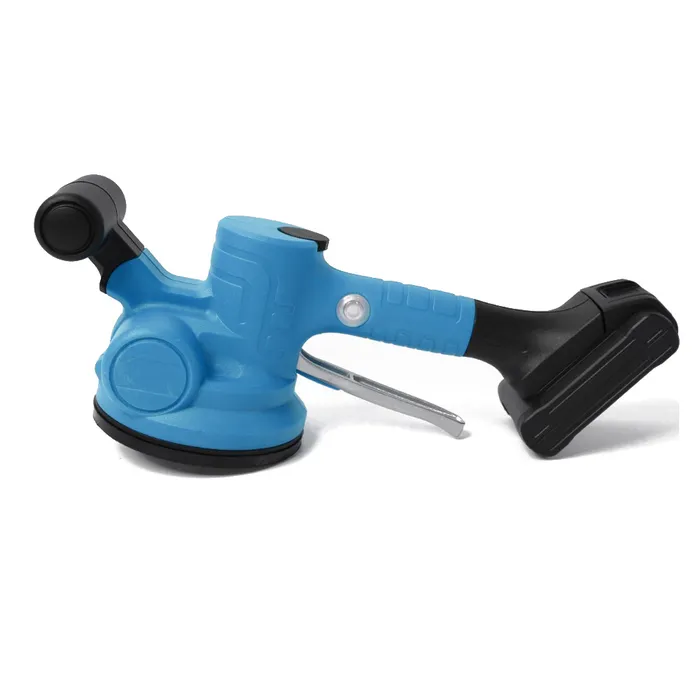 Tile Rite Vibration Tool with Vacuum Suction Cup for tile laying, blue and black, 6 Speed, ensures adhesion.