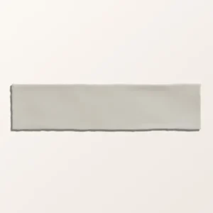 Carter Ecru 7.5x30cm ceramic tiles with a handmade-look ripple texture and glossy, off-white finish in a close-up photo.