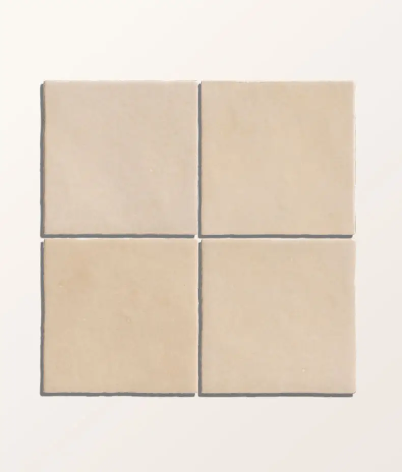 Maroc Porcelain Beige 9.9x9.9cm tile with a distressed, faded beige-yellow surface and subtle edge variation for a rustic, handmade look.
