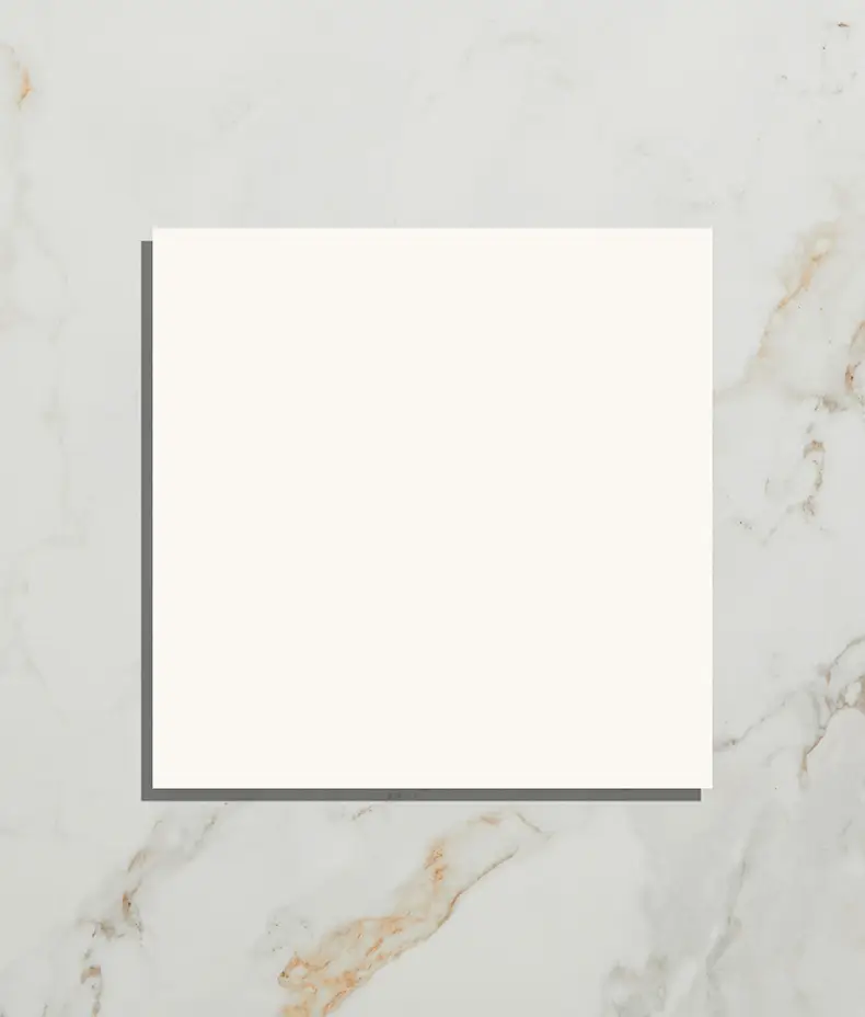 PORTARE Brompton Field Milk 20x20cm tile with a solid matte white/off-white color and shadow effect, displayed on a white marble background.