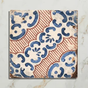 Sardinia Masseria 20x20cm Porcelain Tile with an intricate geometric light brown and white pattern for a rustic floor or wall design.